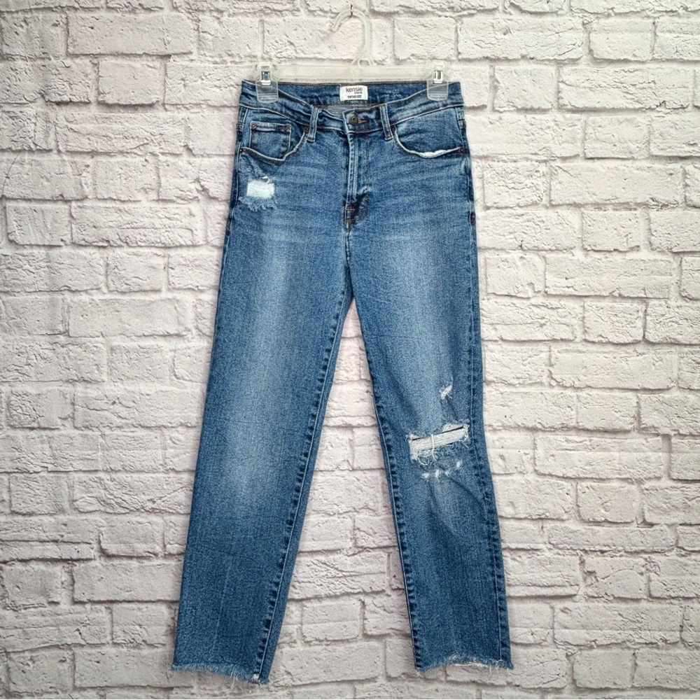 Kensie Jeans Womens Vintage Luxe Straight Jeans Size 4 Distressed Frayed Hem